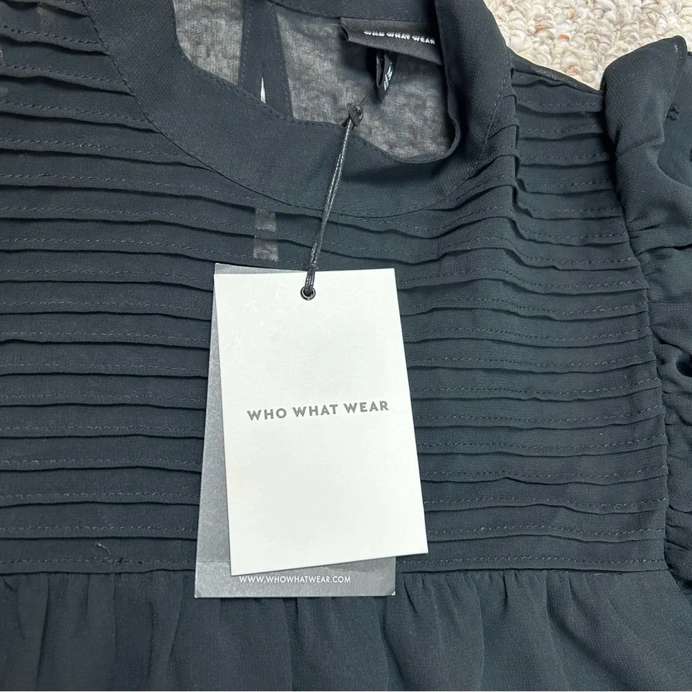 Who What Wear NWT Black Tiered Ruffle Dress Womens Medium Sleeveless Short Sheer - Picture 5 of 9